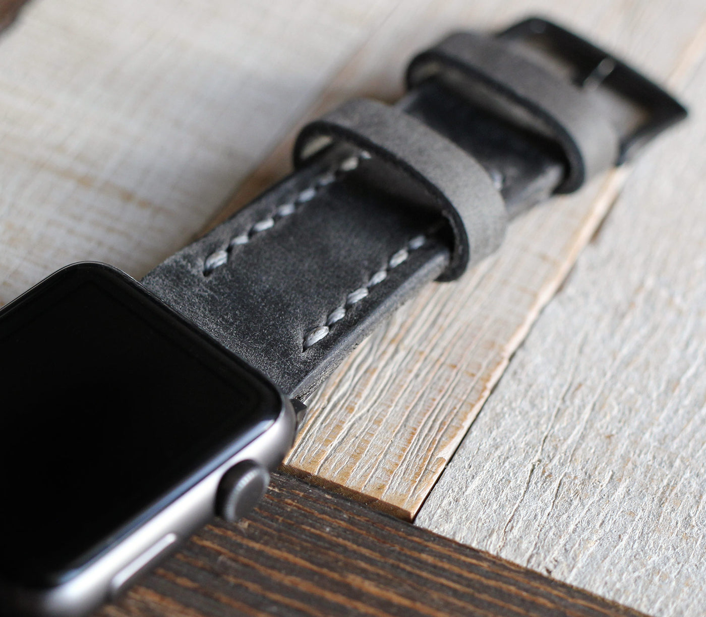 Özel Yapım Apple Watch Deri Saat Kayışı - Antik Gri