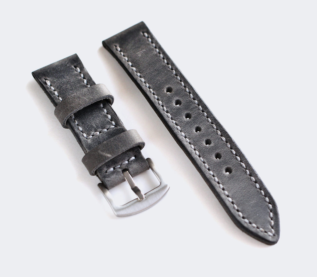 Özel El Yapımı Deri Saat Kayışı - Antik Gri