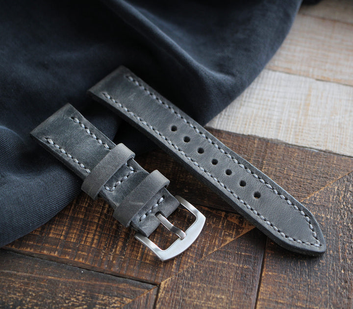 Özel El Yapımı Deri Saat Kayışı - Antik Gri