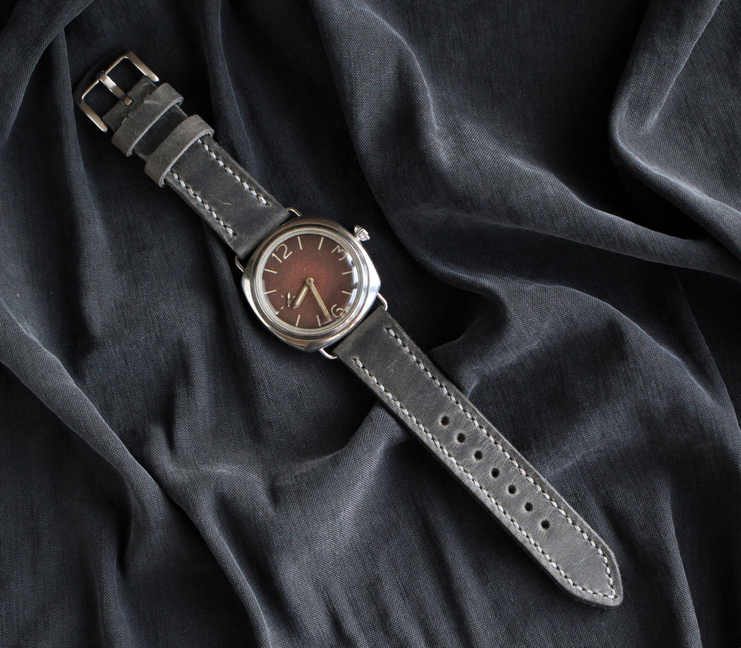 Özel El Yapımı Deri Saat Kayışı - Antik Gri