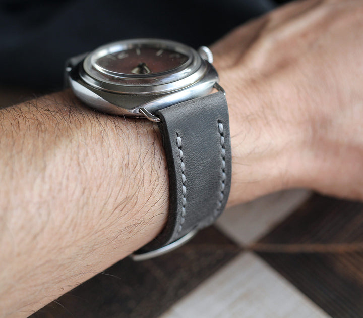 Özel El Yapımı Deri Saat Kayışı - Antik Gri