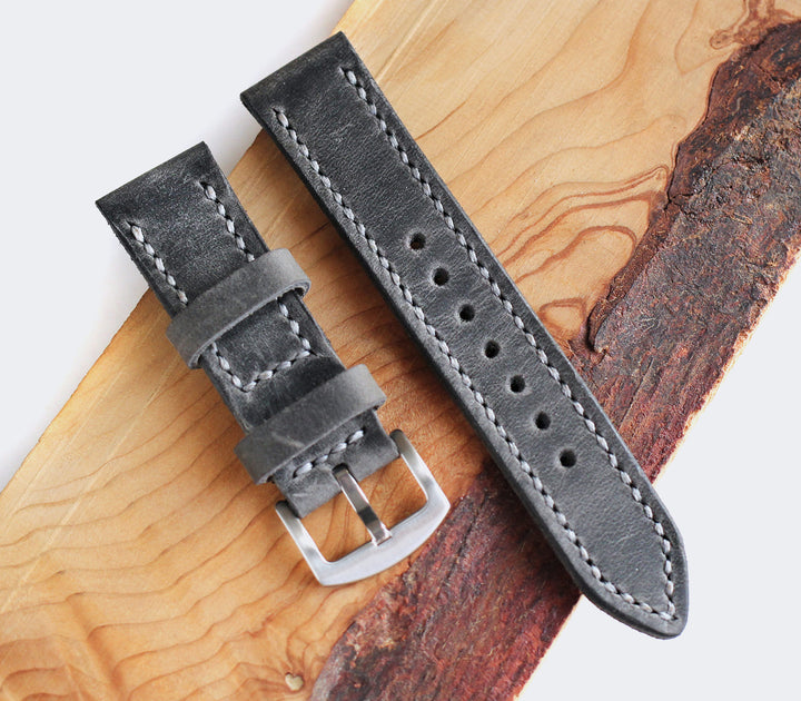 Özel El Yapımı Deri Saat Kayışı - Antik Gri