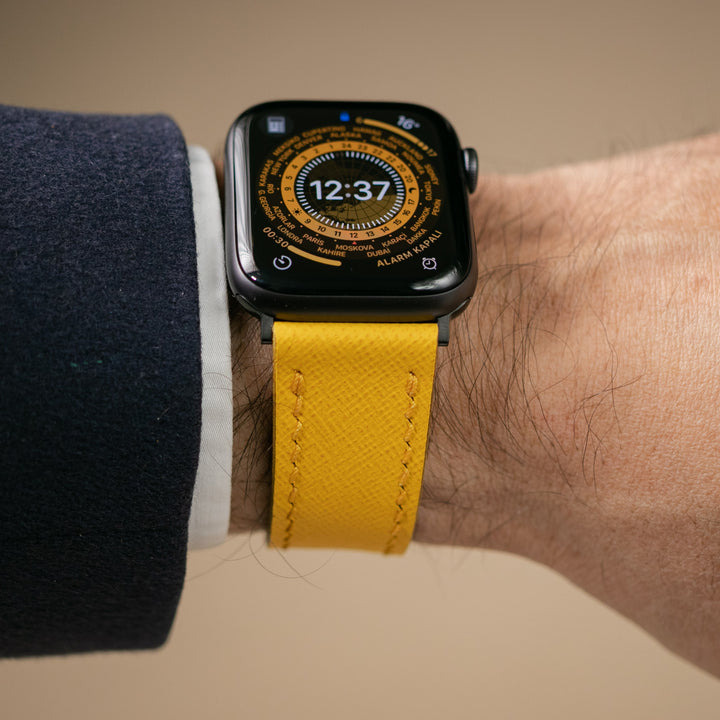 Saffiano Deri Apple Watch Kayış - Lemon - Roarcraft TR