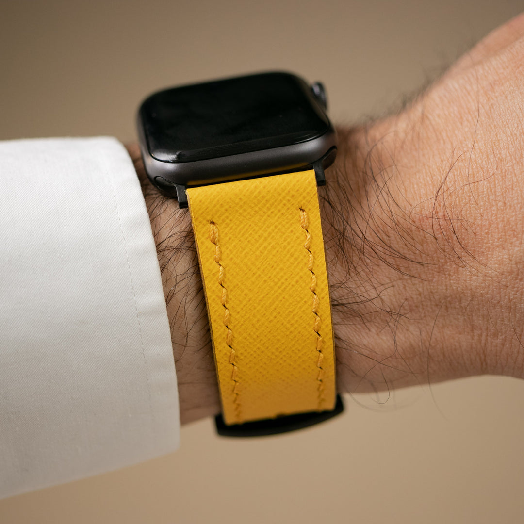 Saffiano Deri Apple Watch Kayış - Lemon - Roarcraft TR