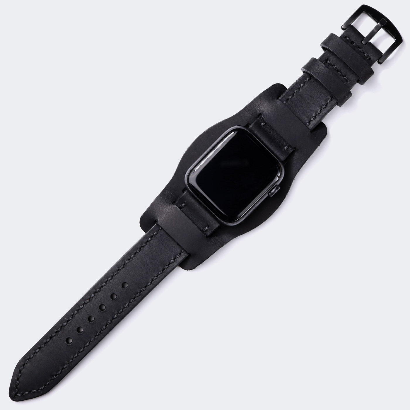 Bund Strap - Çift Kat Deri Apple Watch Saat Kayışı - Siyah - Roarcraft TR
