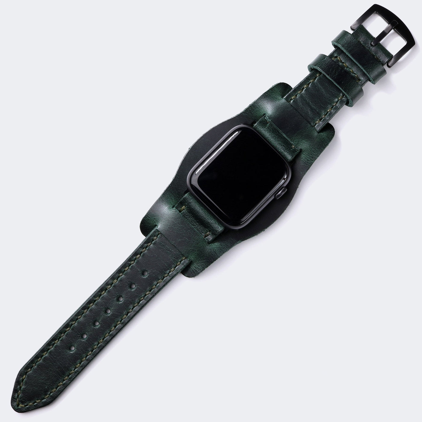 Bund Strap - Çift Kat Deri Apple Watch Kayışı - Orman Yeşili - mws_apo_generated