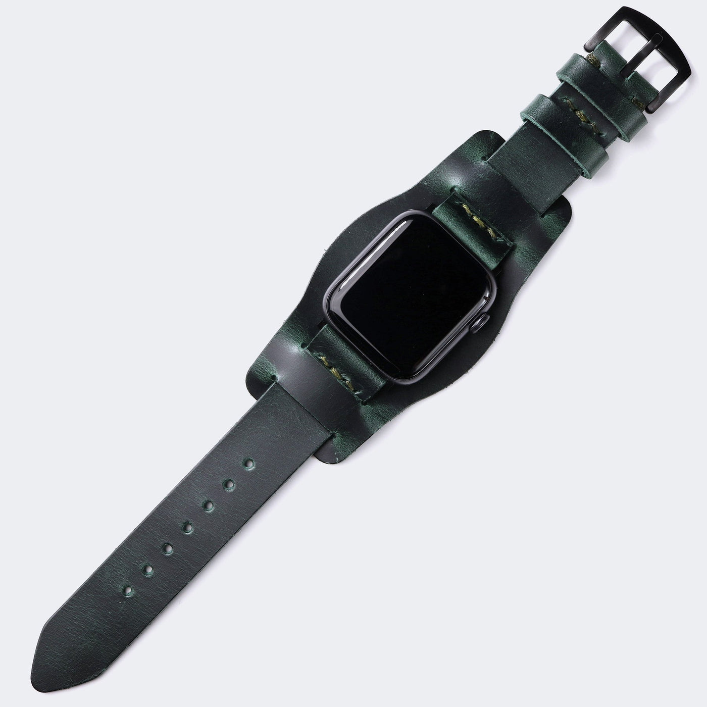 Bund Strap - Tek Kat Deri Apple Watch Kordon - Orman Yeşili - Roarcraft TR