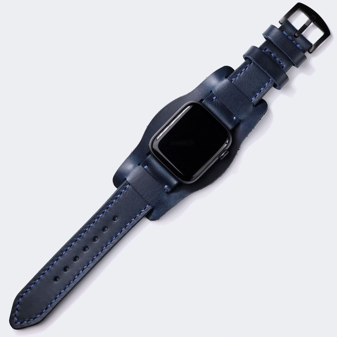 Bund Strap - Çift Kat Deri Apple Watch Kayışı - Indigo Mavi - mws_apo_generated