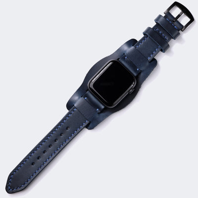 Bund Strap - Çift Kat Deri Apple Watch Kayışı - Indigo Mavi - Roarcraft TR