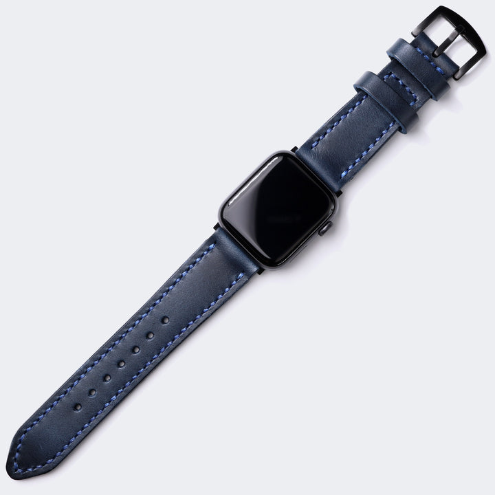 Çift Kat Deri Apple Watch Kayışı - Indigo Mavi - Roarcraft TR