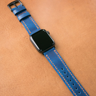 Çift Kat Deri Apple Watch Kayışı - Kobalt Mavi - Roarcraft TR