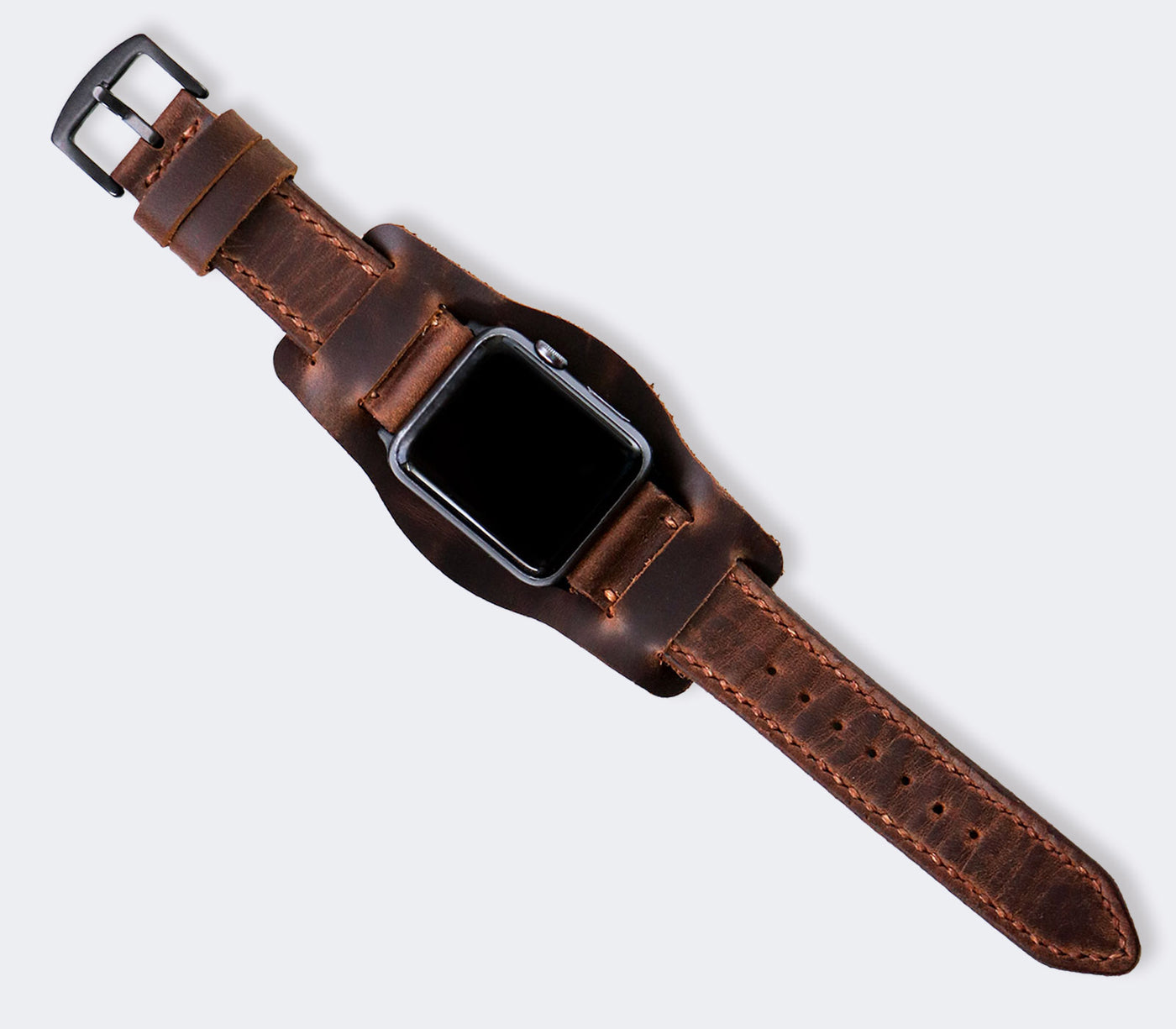 Bund Strap - Çift Kat Deri Apple Watch Kayışı - Antik Kahve - Roarcraft TR