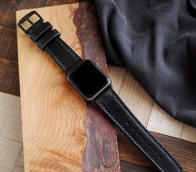 Özel Yapım Apple Watch Deri Saat Kayışı - Siyah