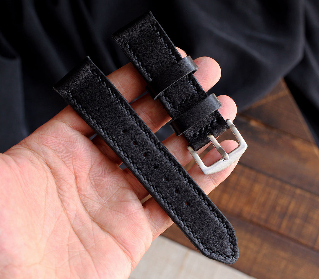 Özel El Yapımı Deri Saat Kayışı - Siyah