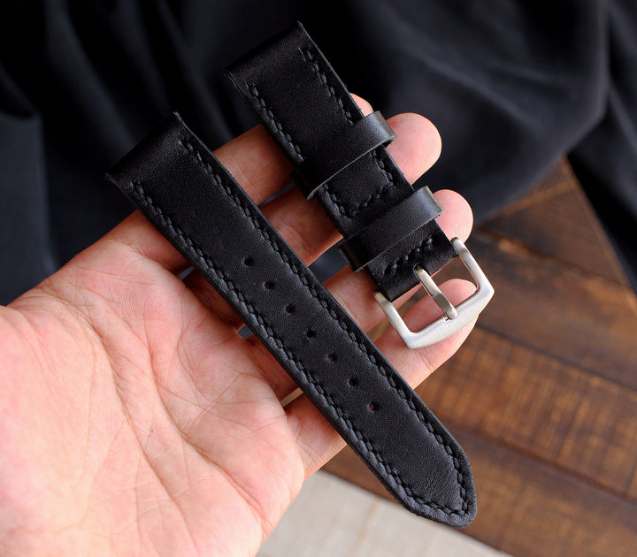 Özel El Yapımı Deri Saat Kayışı - Siyah