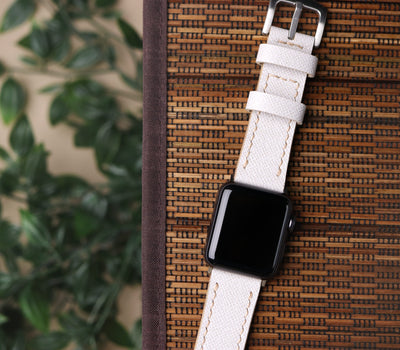 Saffiano Deri Apple Watch Kayış - Kar Beyaz - Roarcraft TR