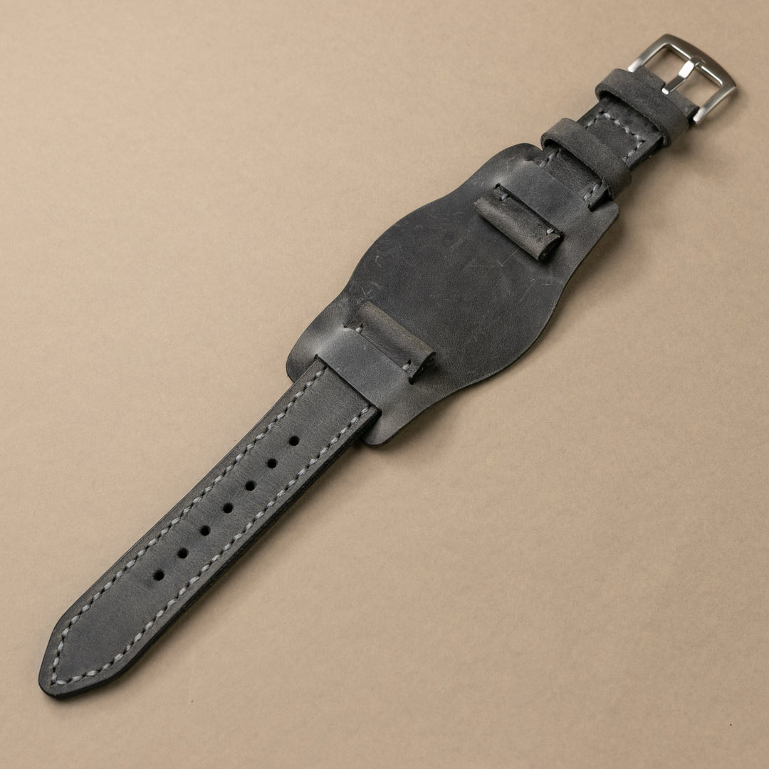 Bund Strap - Çift Katlı Deri Saat Kayışı - Antik Gri - Roarcraft TR