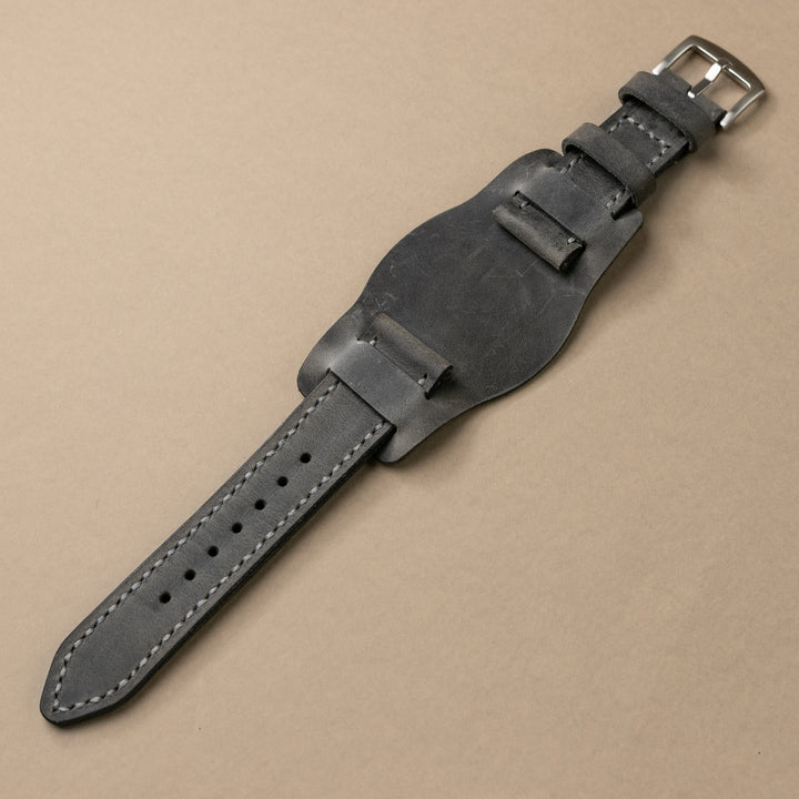 Bund Strap - Çift Katlı Deri Saat Kayışı - Antik Gri - Roarcraft TR