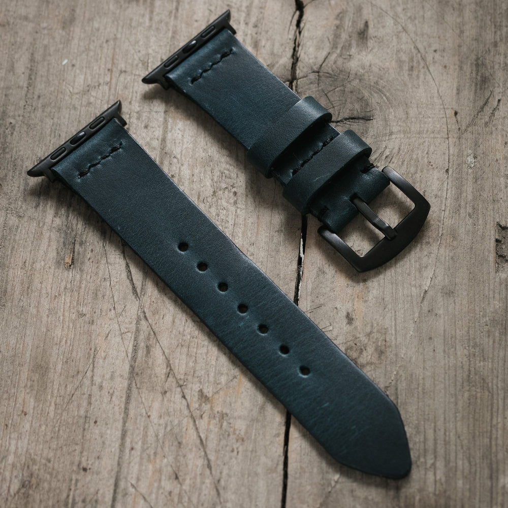 Tek Kat Deri Apple Watch Kordon - Mavi Mercan - Roarcraft TR