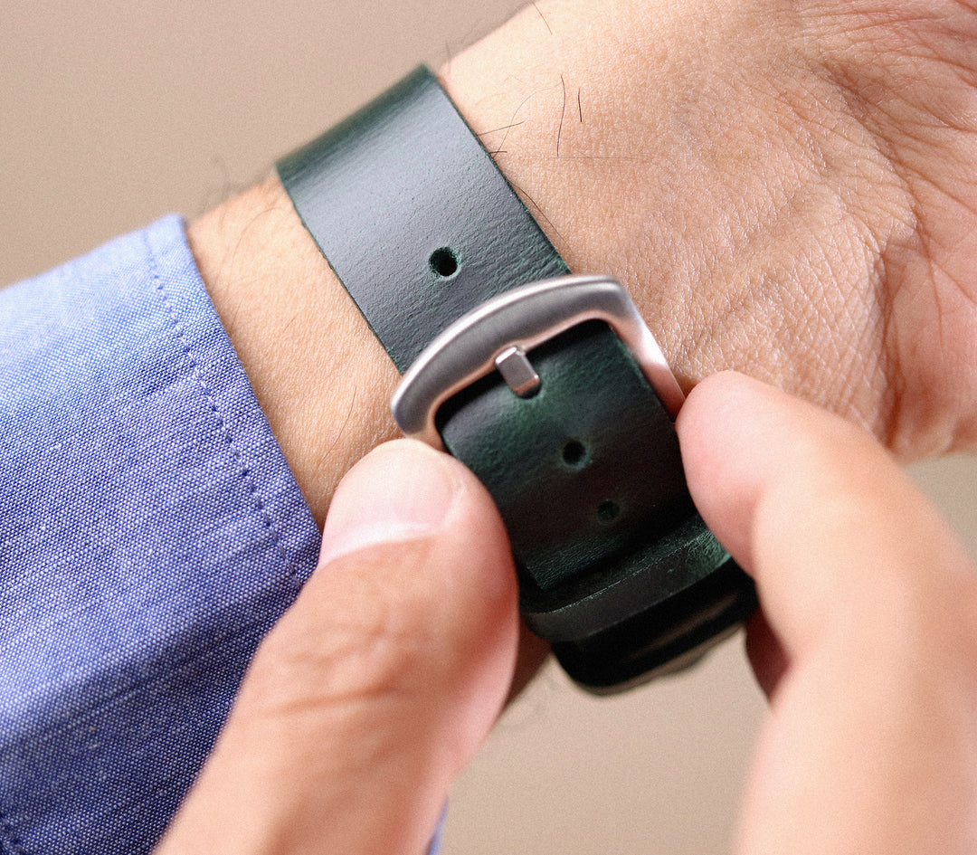 Tek Kat Deri Saat Kayışı - Orman Yeşili - Roarcraft TR