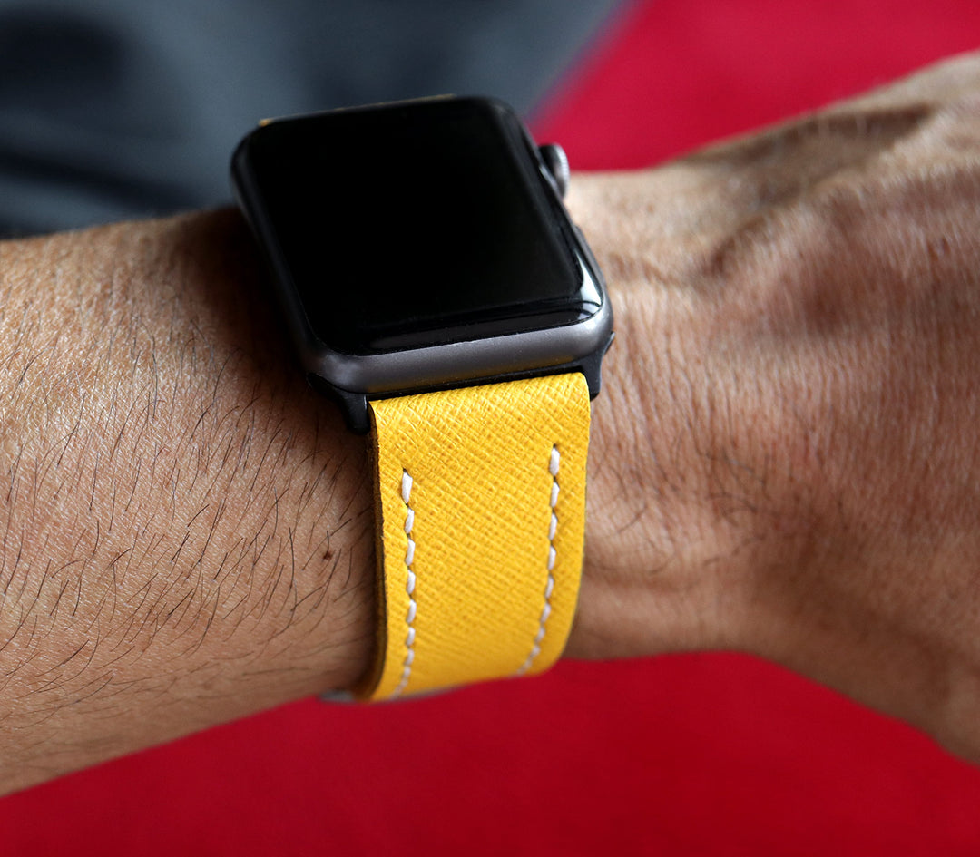 Özel Yapım Apple Watch Deri Saat Kayışı - Lemon Saffiano