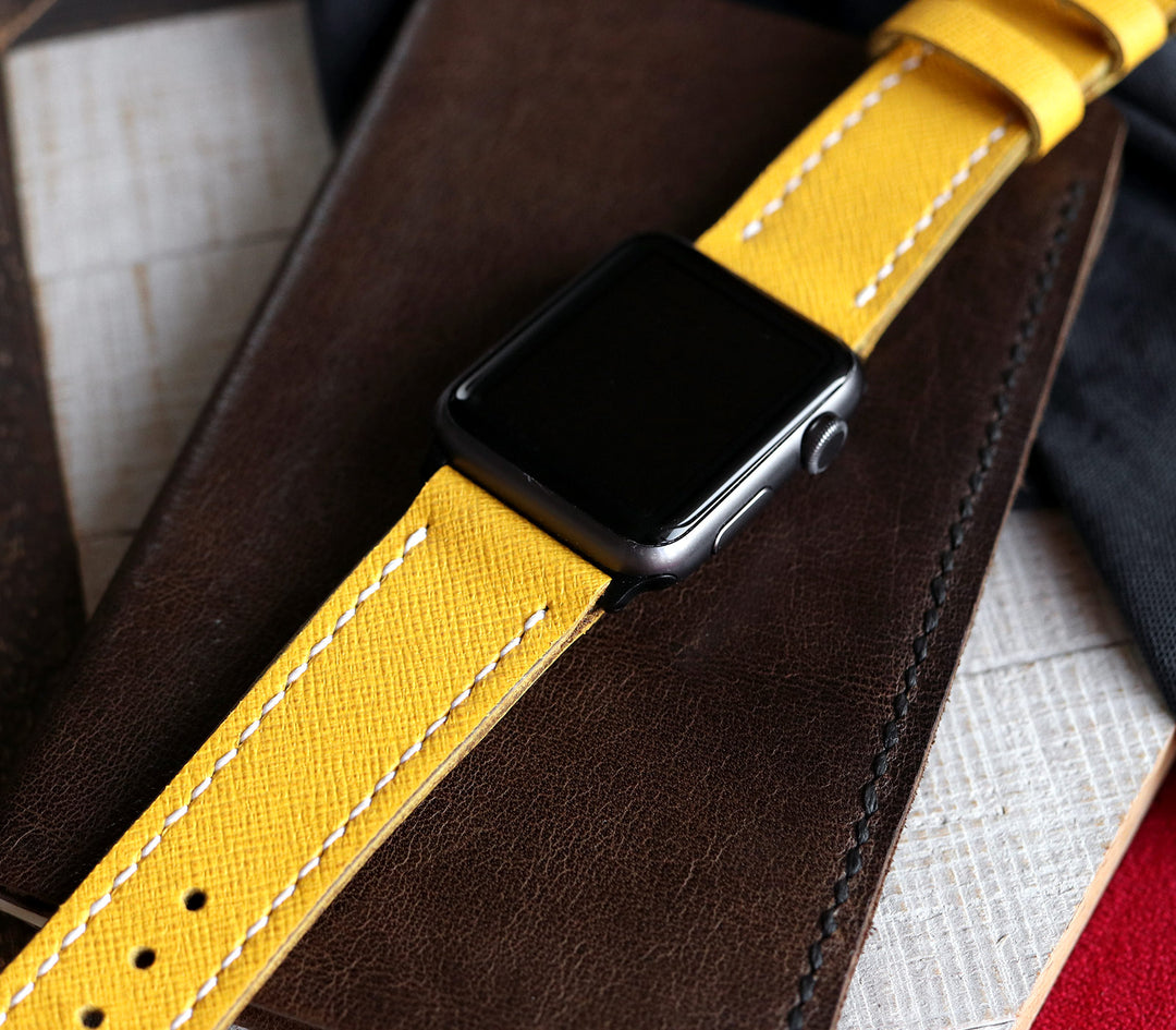 Özel Yapım Apple Watch Deri Saat Kayışı - Lemon Saffiano