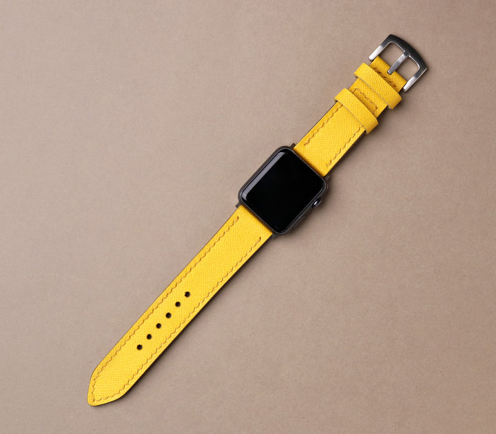 Saffiano Deri Apple Watch Kayış - Lemon - Roarcraft TR