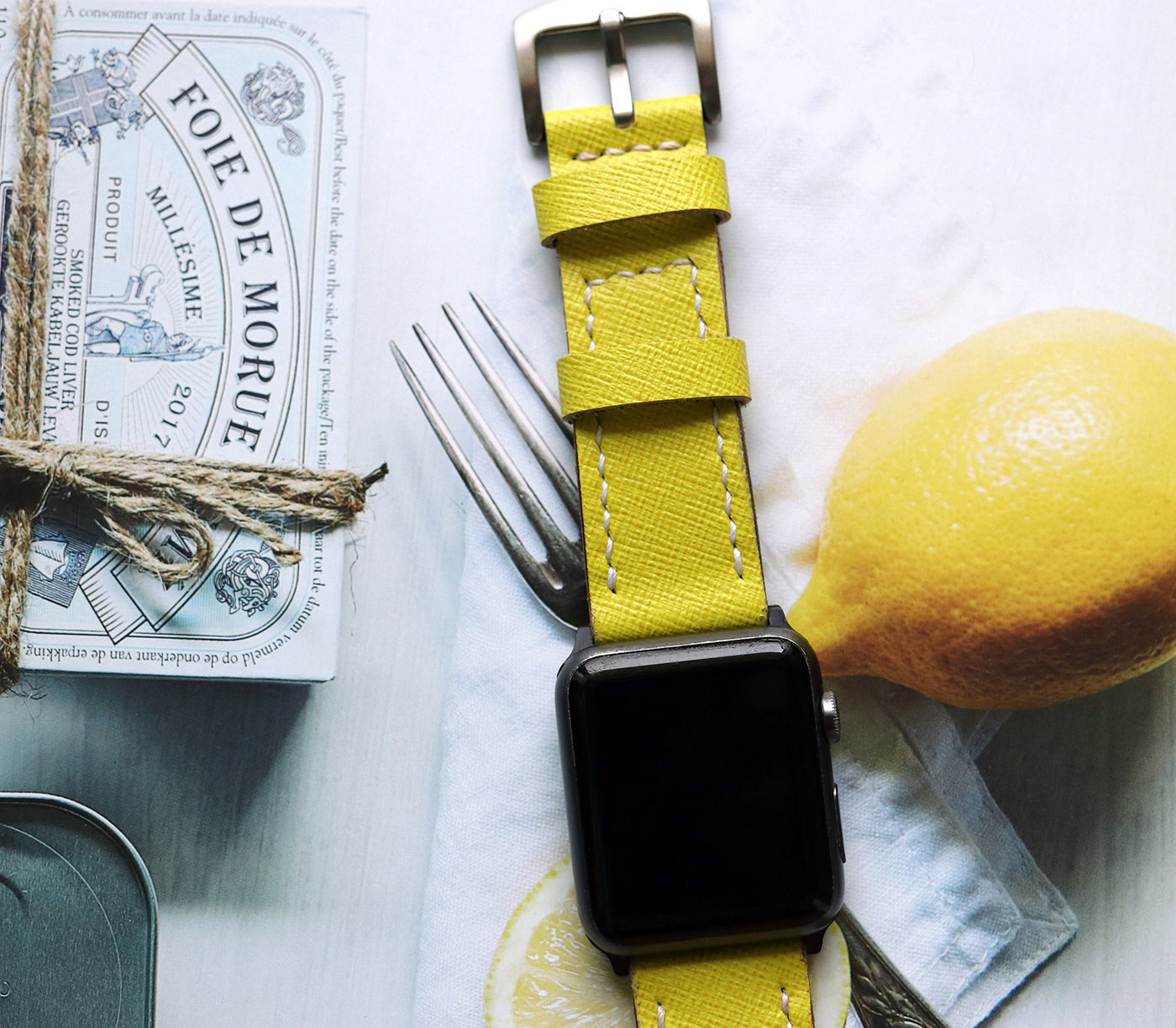 Özel Yapım Apple Watch Deri Saat Kayışı - Lime Saffiano