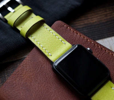 Özel Yapım Apple Watch Deri Saat Kayışı - Lime Saffiano
