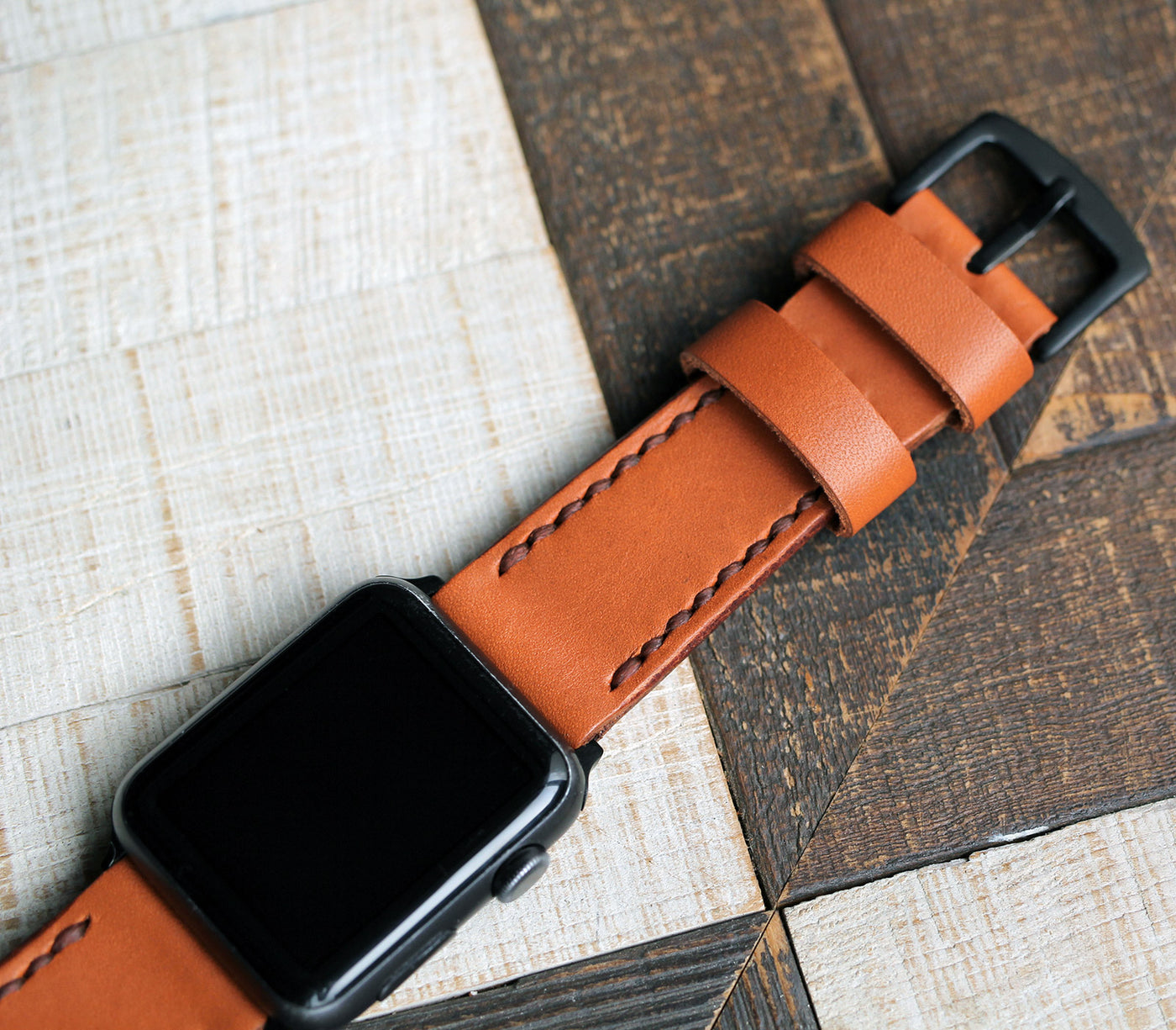 Özel Yapım Apple Watch Deri Saat Kayışı - Konyak