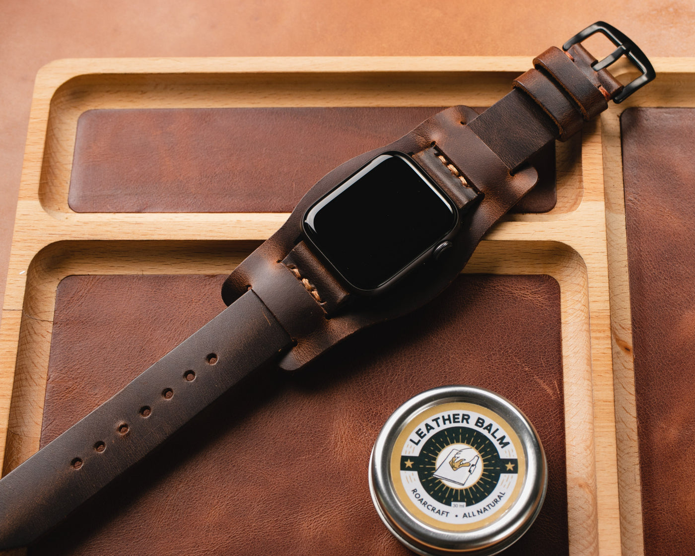 Bund Strap - Tek Kat Deri Apple Watch Kordon - Antik Kahve - Roarcraft TR
