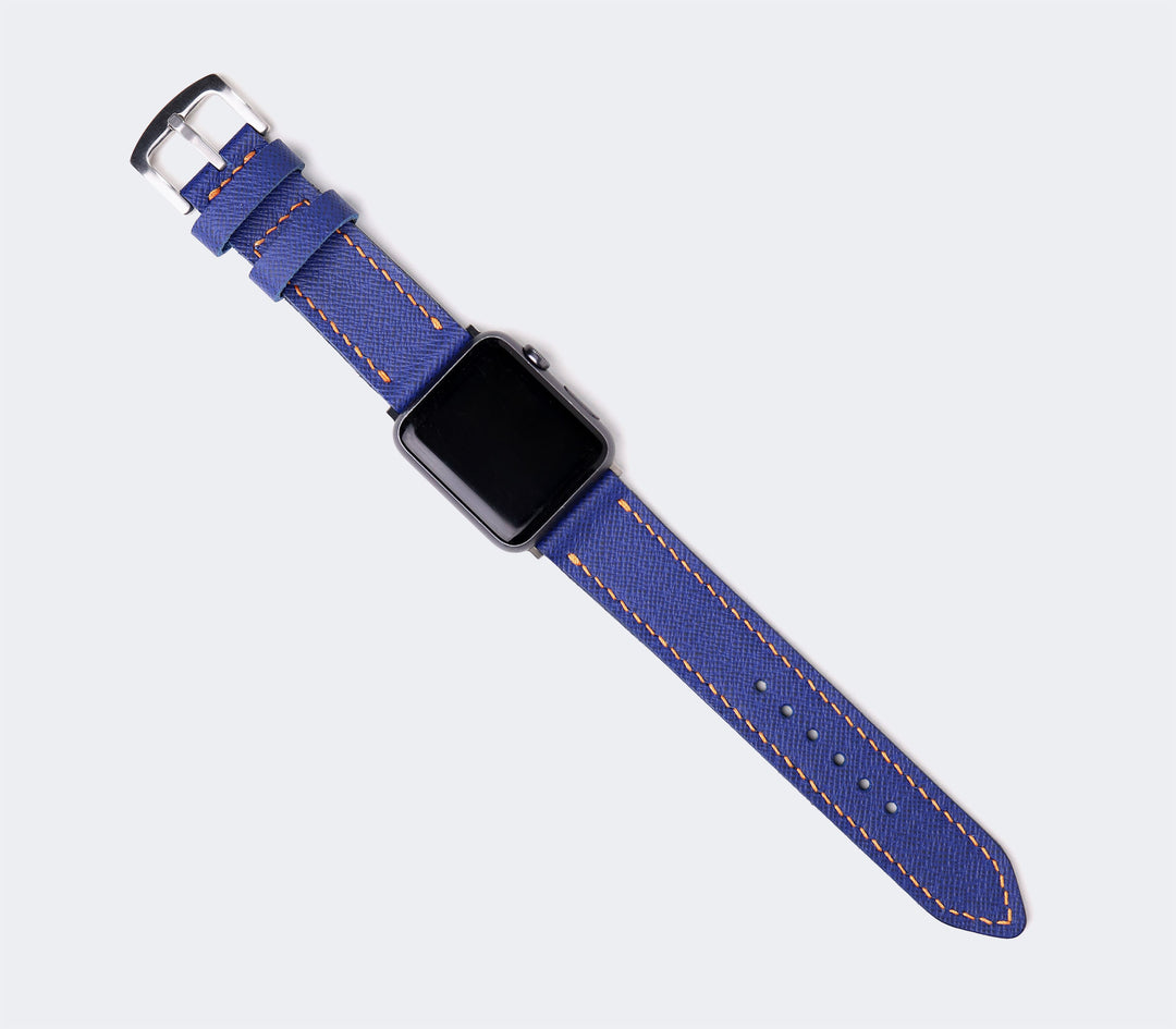 Saffiano Deri Apple Watch Kayış - Saks Mavi - Roarcraft TR