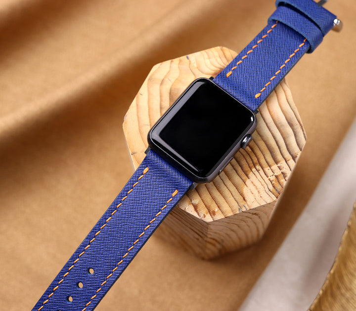 Saffiano Deri Apple Watch Kayış - Saks Mavi - Roarcraft TR