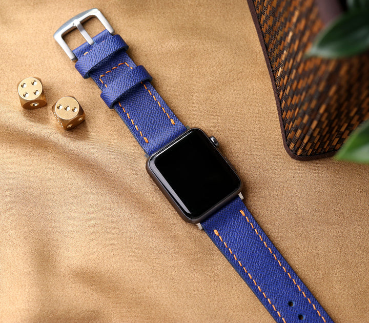 Saffiano Deri Apple Watch Kayış - Saks Mavi - Roarcraft TR
