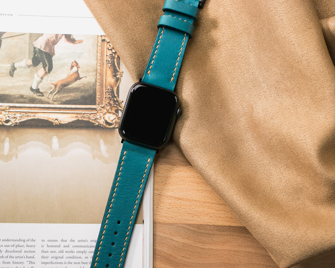 VegTan Deri Apple Watch Kayışı - Teal - Roarcraft TR