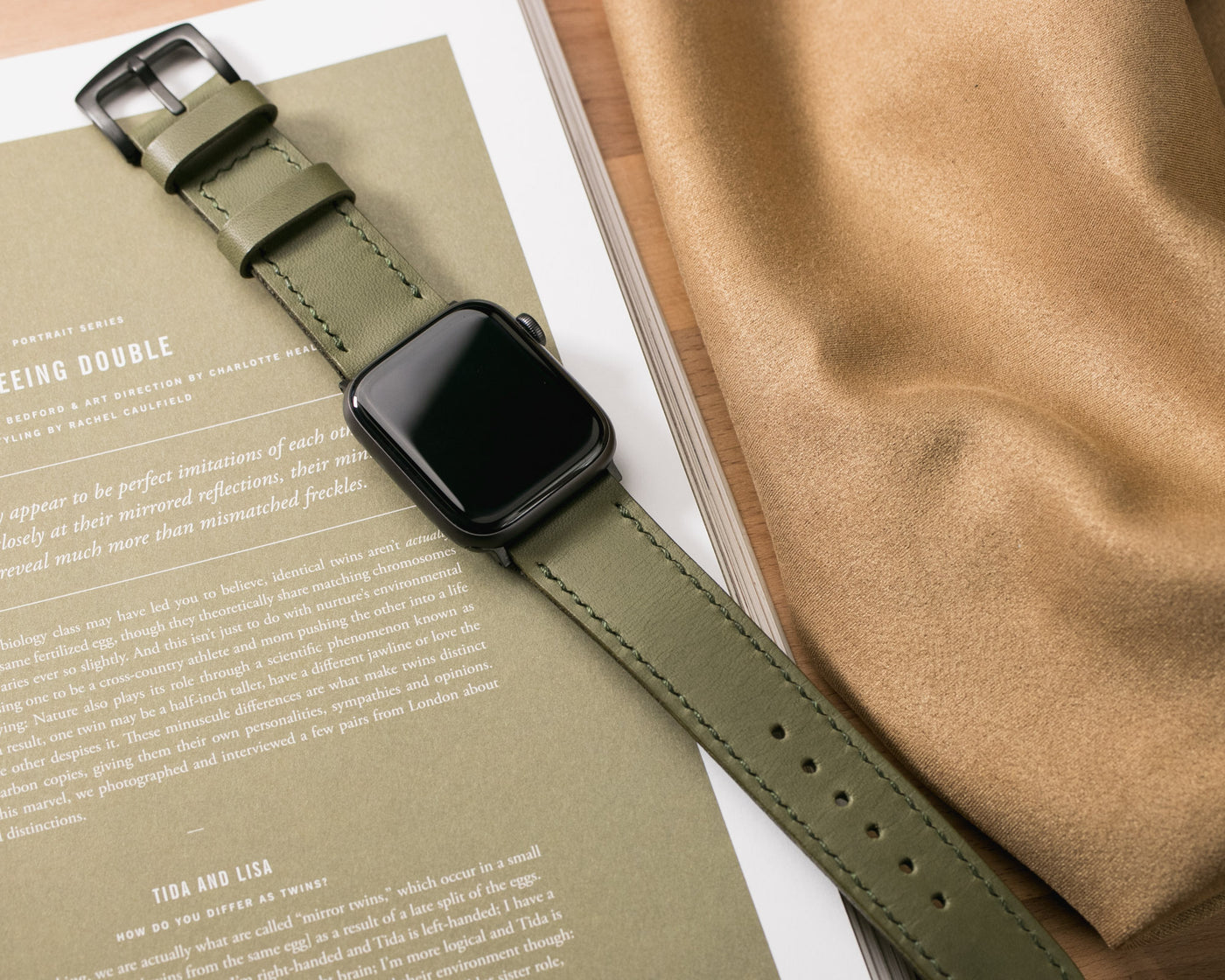 VegTan Deri Apple Watch Kayışı - Olive - Roarcraft TR