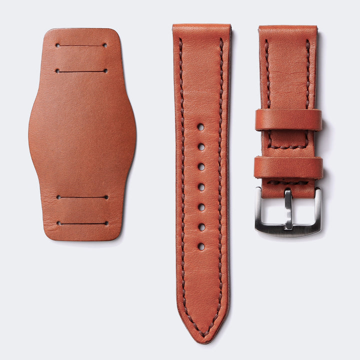 Bund Strap - Çift Katlı Deri Saat Kayışı - Konyak - Roarcraft TR