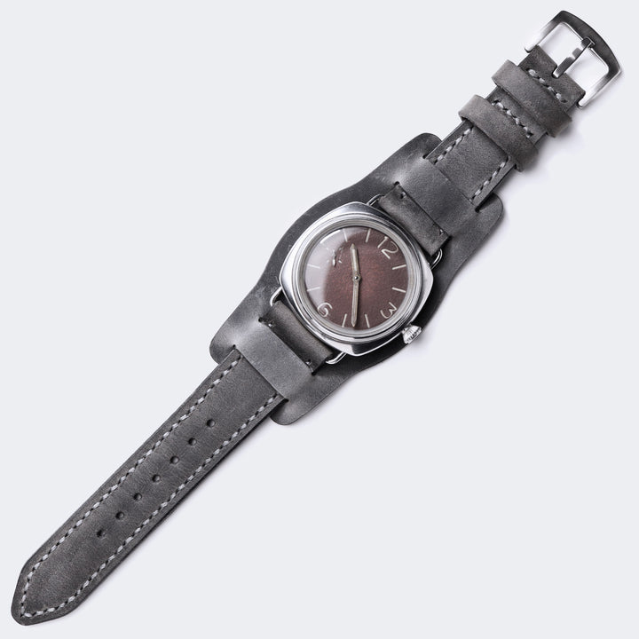 Bund Strap - Çift Katlı Deri Saat Kayışı - Antik Gri - Roarcraft TR