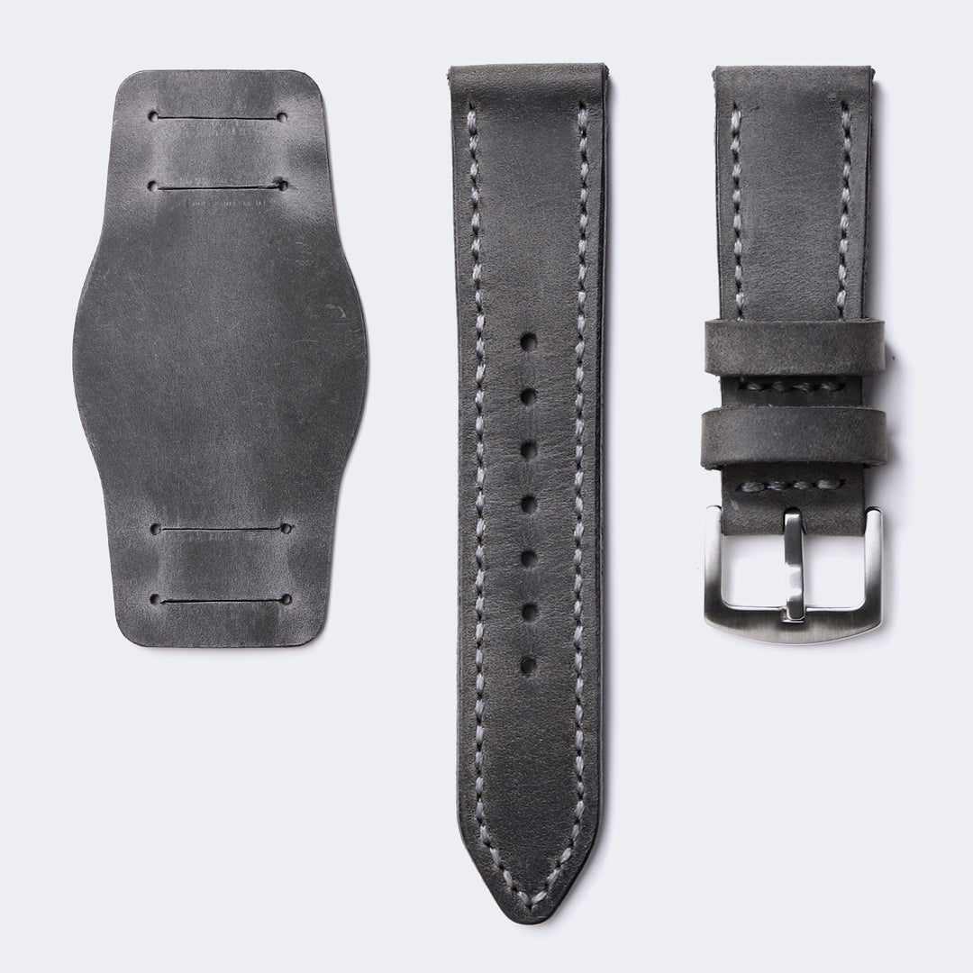 Bund Strap - Çift Katlı Deri Saat Kayışı - Antik Gri - Roarcraft TR