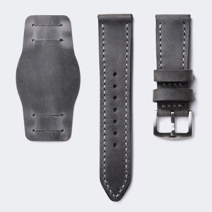 Bund Strap - Çift Katlı Deri Saat Kayışı - Antik Gri - Roarcraft TR